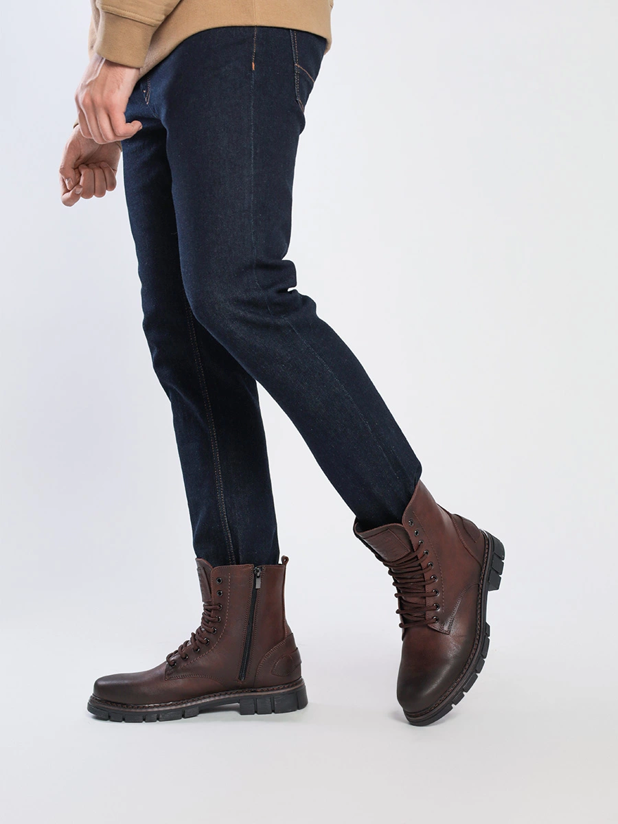 Ботинки-дерби коричневого цвета со шнуровкой и молнией